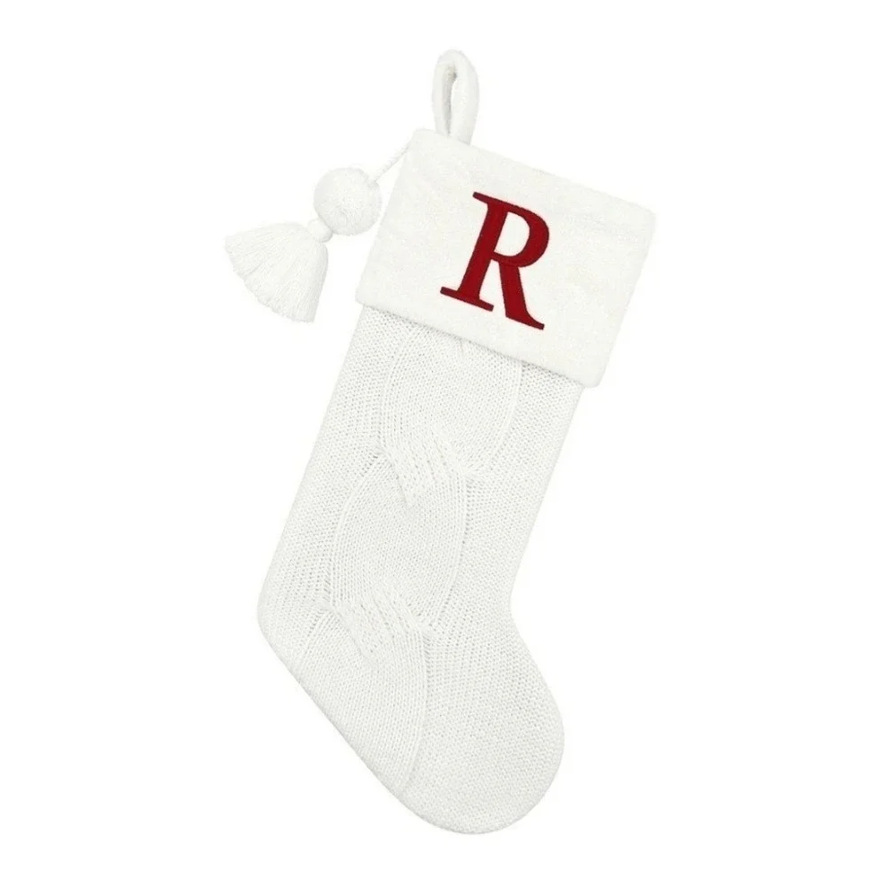 St. Nicholas Square Ivory Cable Knit Christmas Stocking Red 